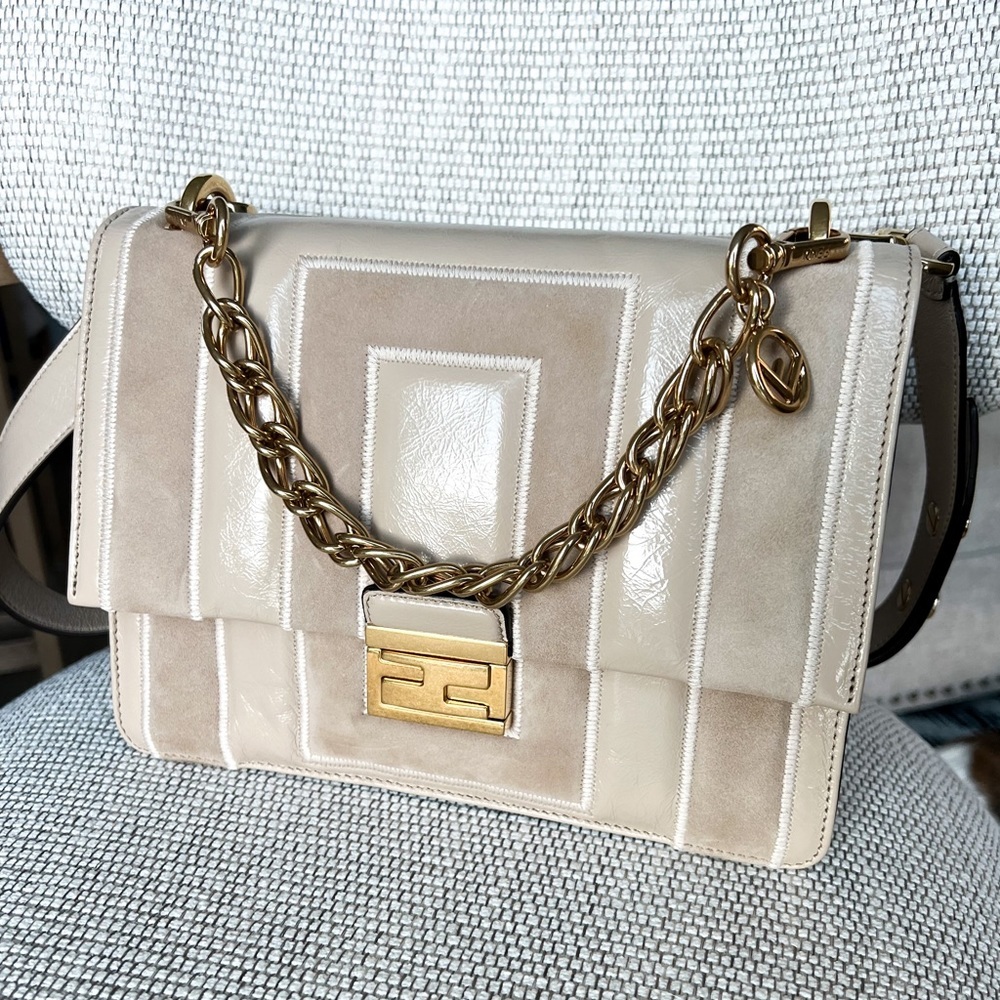 FENDI Embossed Kan U Bag in Nude